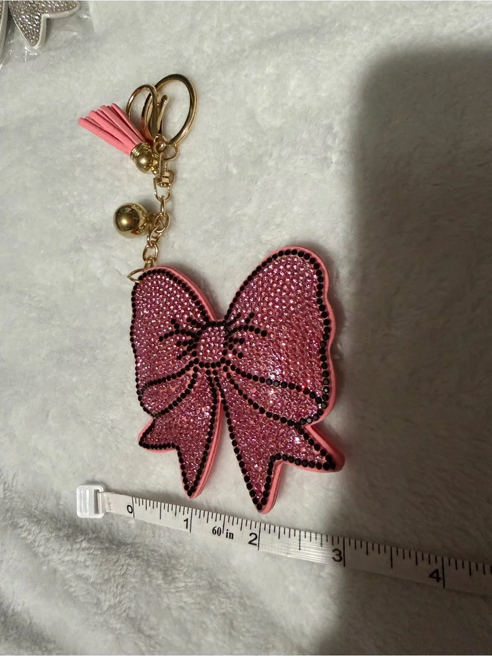 Pink Rhinestone Bow Key & Purse Charm with Tassel